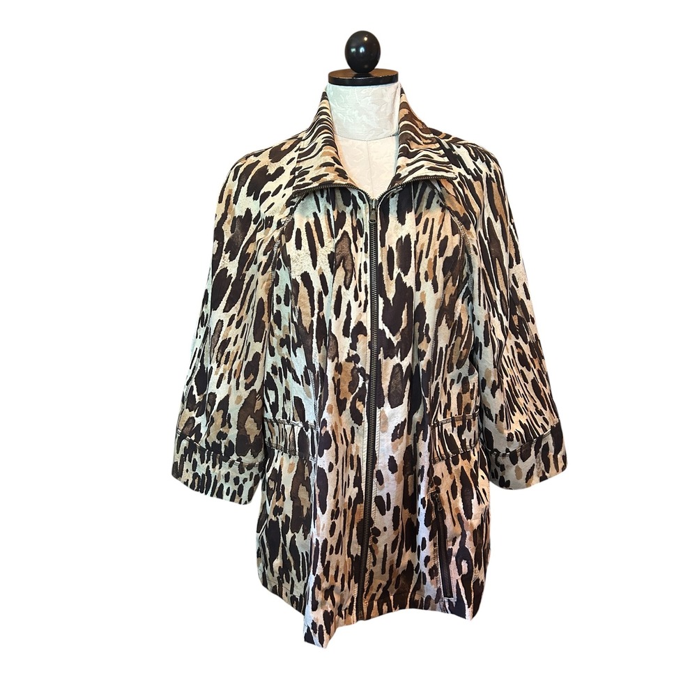 Zenergy‎ by Chico's Leopard Print Full Zip Jacket Brown Tan Women's Size 3 (XL)